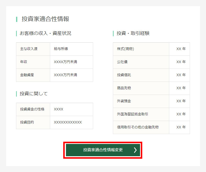 My Page-投資家適合性情報