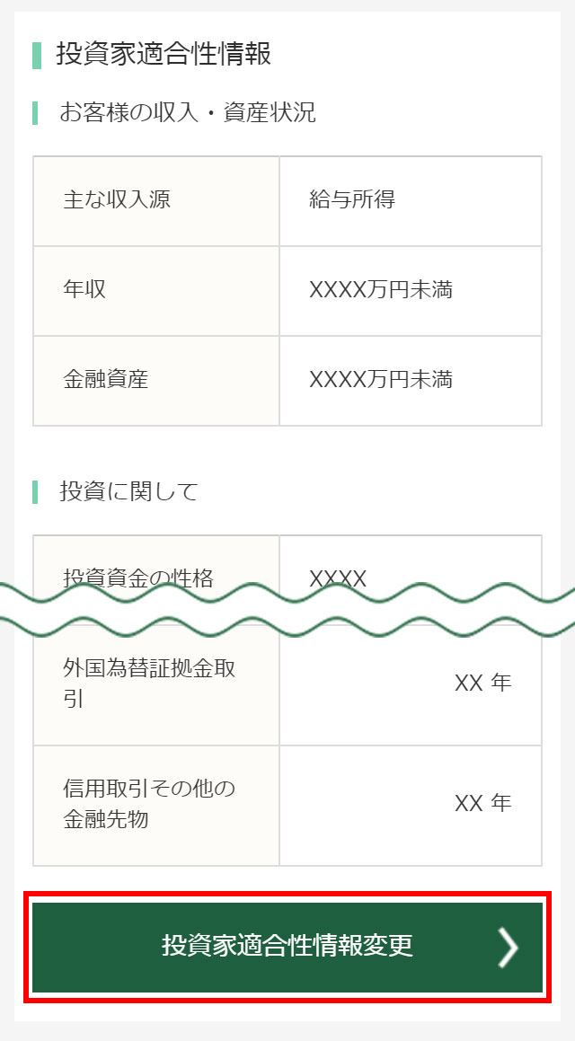 My Page-投資家適合性情報